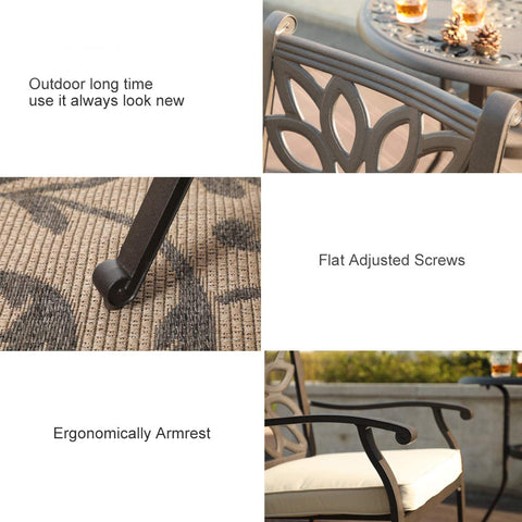 7-Piece Cast Aluminum Patio Dining Set Round Table & Flower Back Chairs