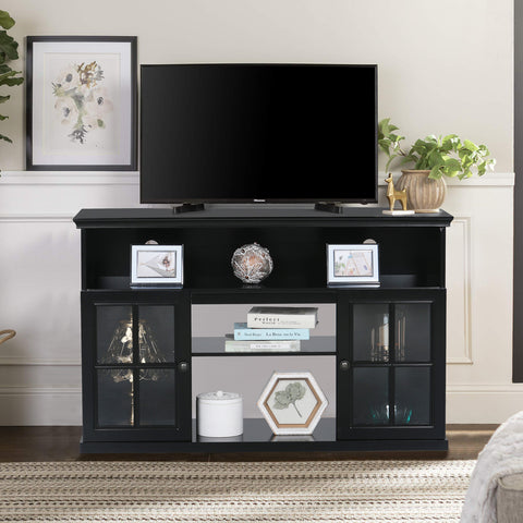 PHI VILLA 48'' Classic Glass Door Wooden Fireplace Cabinet Corner TV Stand with Electric Fireplace