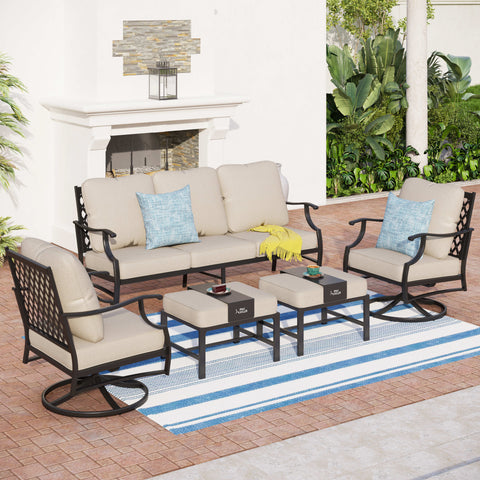 5-Seat Thick Cushion Conversation Sets with Swivel Chairs & Ottoman