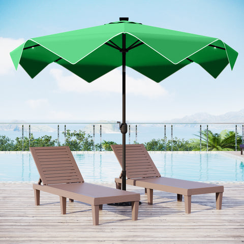 9/10ft Auto-Tilt LED Solar Lights Market Patio Umbrella with Ruffles