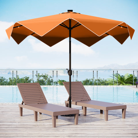 9/10ft Auto-Tilt LED Solar Lights Market Patio Umbrella with Ruffles