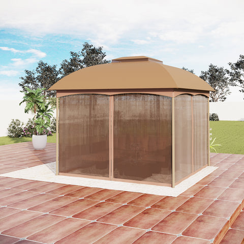 2 Sizes Soft-top Canopy, Double-roof Outdoor Gazebo with Mesh Netting Curtains