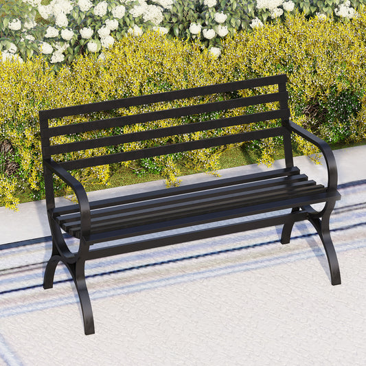 Black Outdoor Bench Set, Single Seat Chair & Metal Side Table