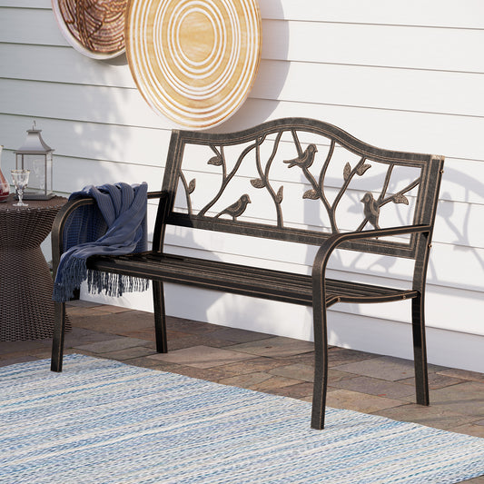 50" Patio Garden and Park Bench, Steel Frame Porch Chair Seat