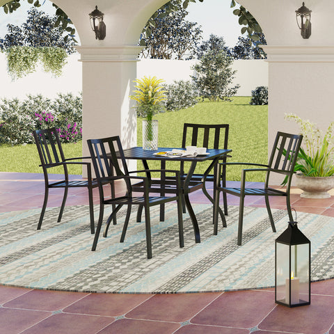 5-Piece Patio Dining Set Steel Square Table and Stackable Chair