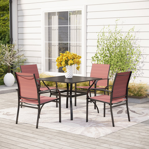 5-Piece Patio Dining Sets Square Table & Light-weight Textilene Fixed Chairs