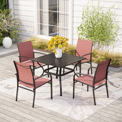 5-Piece Patio Dining Sets Square Table & Light-weight Textilene Fixed Chairs