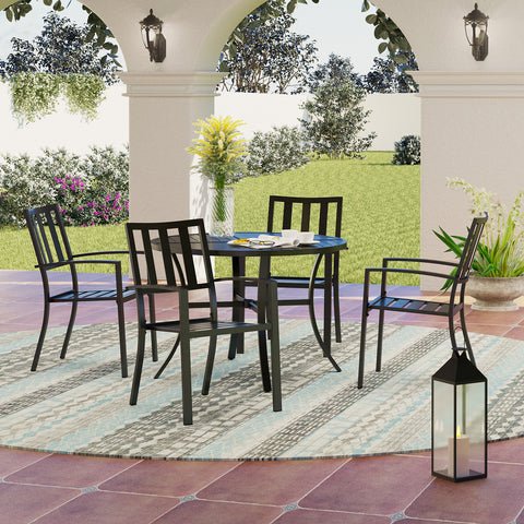 5-Piece Geometrically Stamped Round Table & Stackable Dining Chairs Outdoor Dining Set