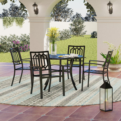 5-Piece Geometrically Stamped Round Table & Stackable Dining Chairs Outdoor Dining Set