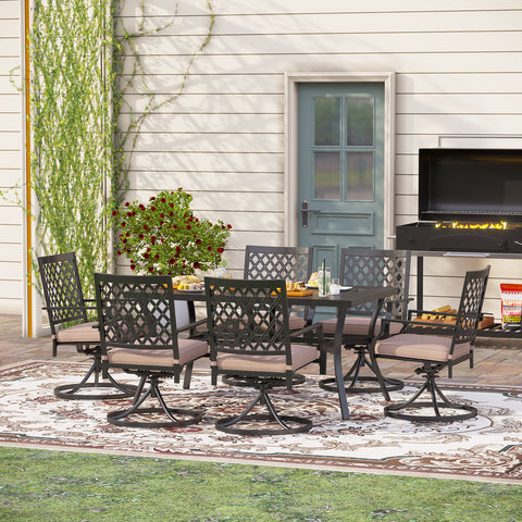 7-Piece Steel Panel Table and 6 Swivel Chairs Outdoor Patio Dining Sets