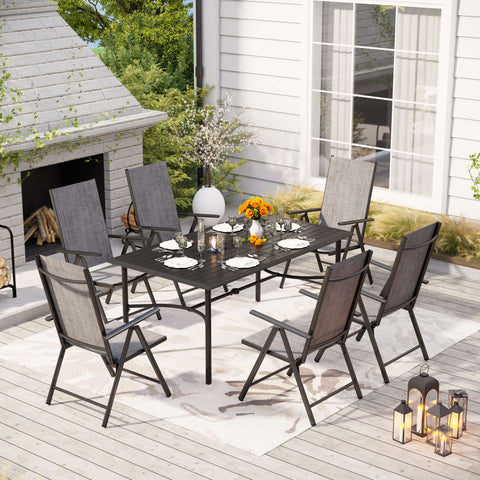 7-Piece Patio Dining Set Bowed-bar Table & Textilene Foldable Chairs