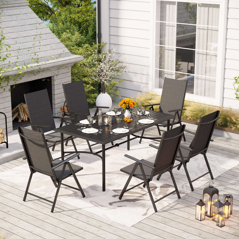 7-Piece Patio Dining Set Bowed-bar Table & Textilene Foldable Chairs