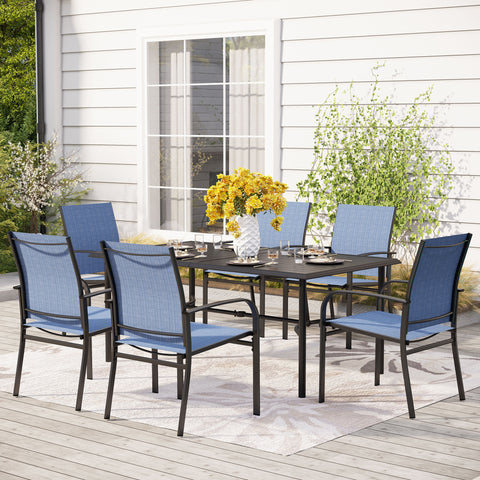 7-Pcs Patio Dining Set Textilene Fixed Chairs & Steel Table