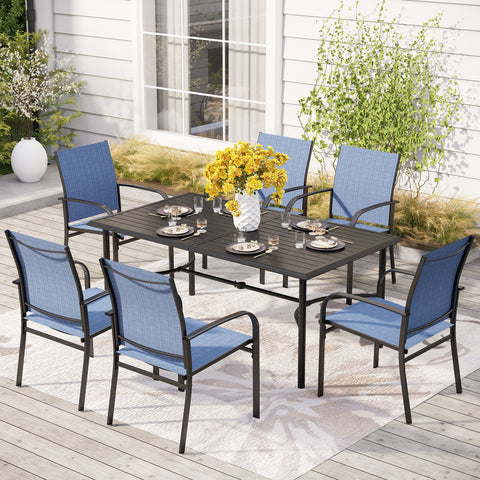 7-Pcs Patio Dining Set Textilene Fixed Chairs & Steel Table