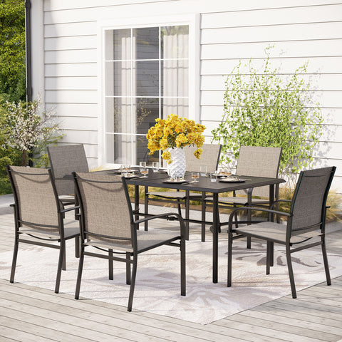 7-Pcs Patio Dining Set Textilene Fixed Chairs & Steel Table