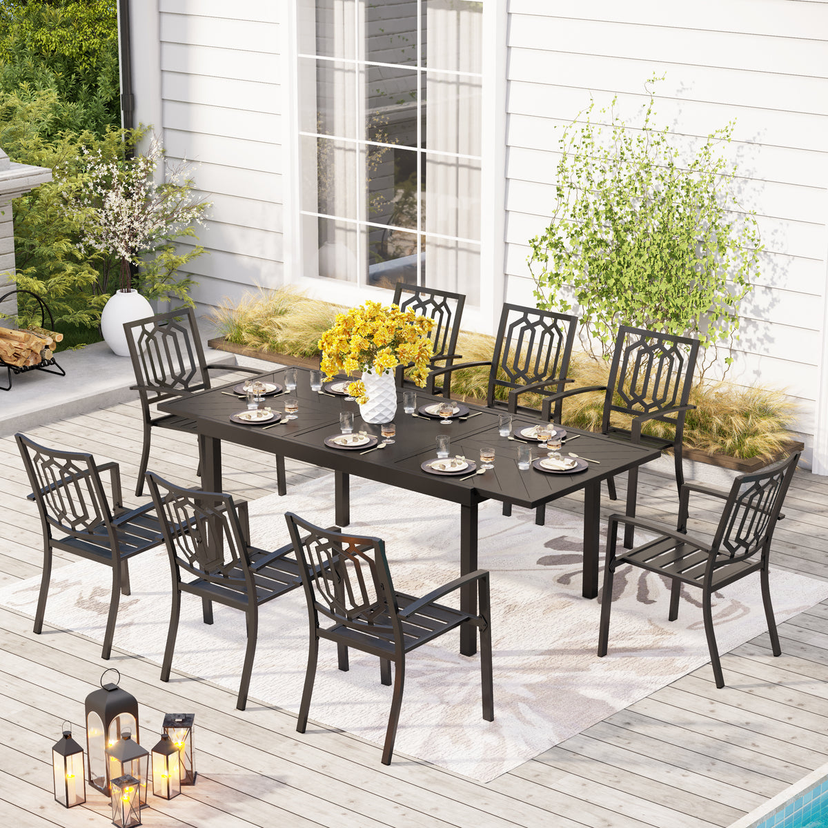 9-piece / 7-piece Patio Dining Sets Expandable Table and Classic Steel Chairs