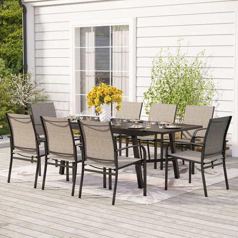 9-Piece Patio Dining Set Reinforced Extendable Table & Textilene Fixed Chairs
