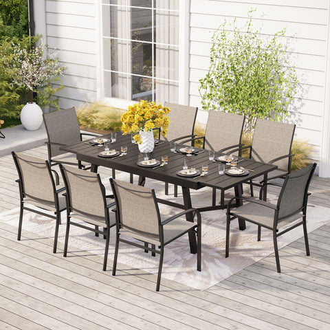 9-Piece Patio Dining Set Reinforced Extendable Table & Textilene Fixed Chairs