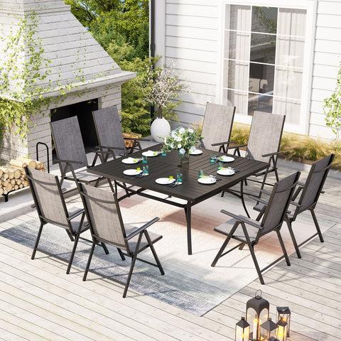 9-Piece Patio Dining Sets Large Square Table & Textilene Foldable Chair