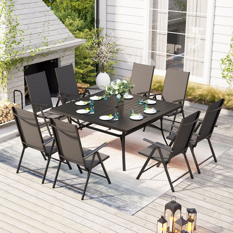 9-Piece Patio Dining Sets Large Square Table & Textilene Foldable Chair