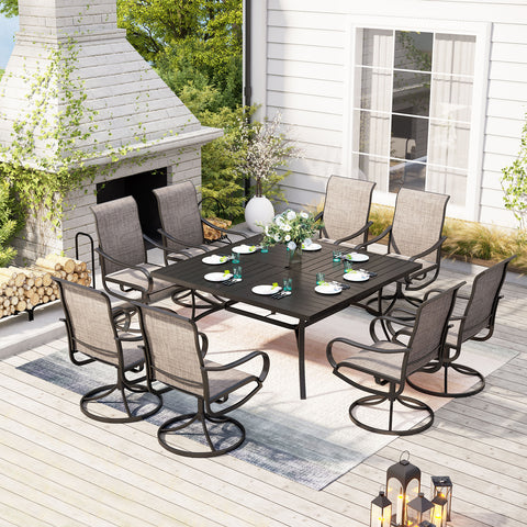 9-Piece Set Extra Large Square Table & Textilene Swivel Chairs