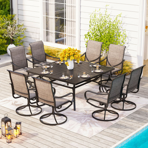 9-Piece Set Extra Large Square Table & Textilene Swivel Chairs