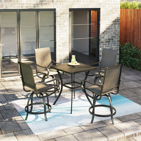 Outdoor Bar Stool Sets Swivel Textilene Bar Stools with Reinforced Base & Square High Bar Table