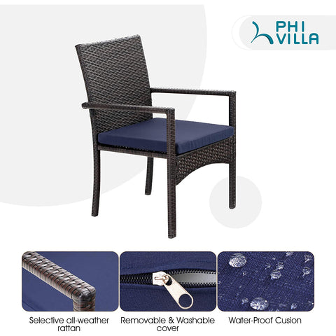 Rattan Wicker Cushioned Dining Chairs Set with Extendable Table