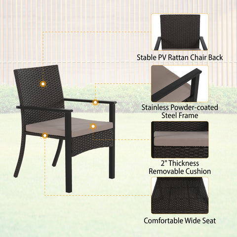 Extendable Table & Rattan Cushion Dining Chairs Outdoor Patio Dining Set