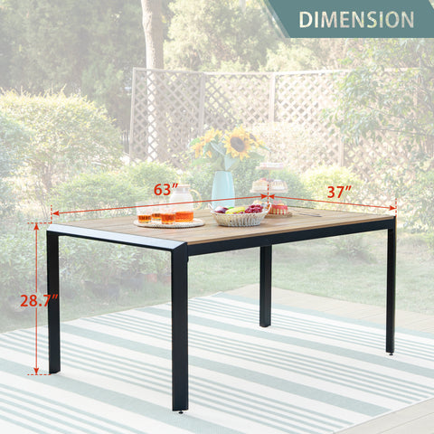 3-Piece Aluminum Wood-like Table & 2 Cushioned Benches Outdoor Dining Set