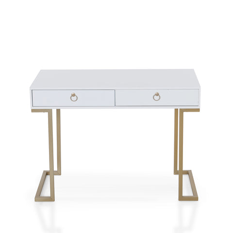 PHI VILLA Double Drawer Desk with Steel Legs, Home Office Computer Desk or Vanity Table