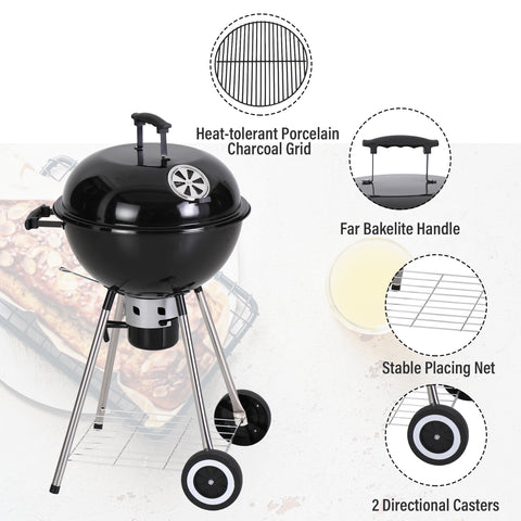 18" Porcelain-coated Kettle Charcoal Patio Grill