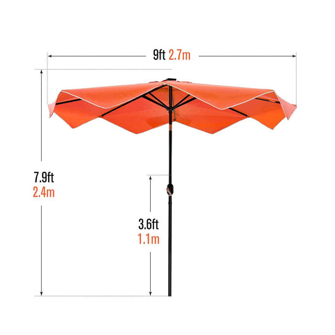 9/10ft Auto-Tilt LED Solar Lights Market Patio Umbrella with Ruffles