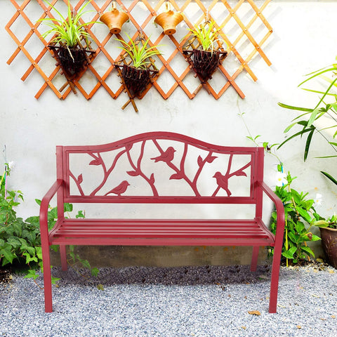 50" Patio Garden and Park Bench, Steel Frame Porch Chair Seat