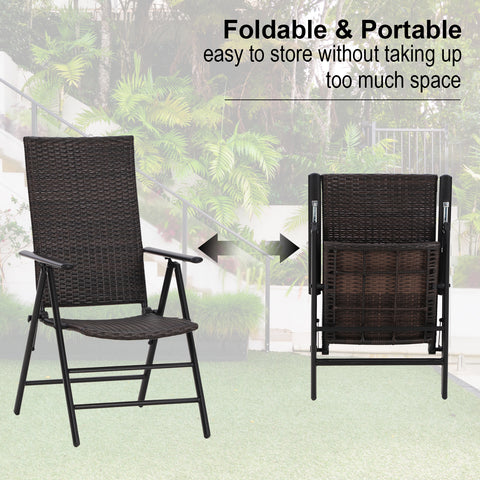 Pre-assembled Adjustable Rattan Foldable Reclining Chairs with High Backrest, Set of 2