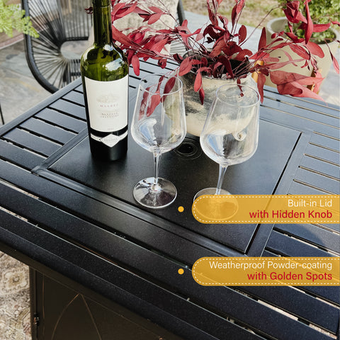 28 Inch, 50,000BTU Metal Gas Fire Pit Table with Lid
