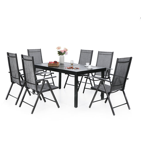 Extendable Table & Textilene Reclining Chair Patio Dining Set