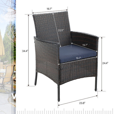Rattan Steel Cushioned Patio Chairs, Outdoor Chairs, Set of 2
