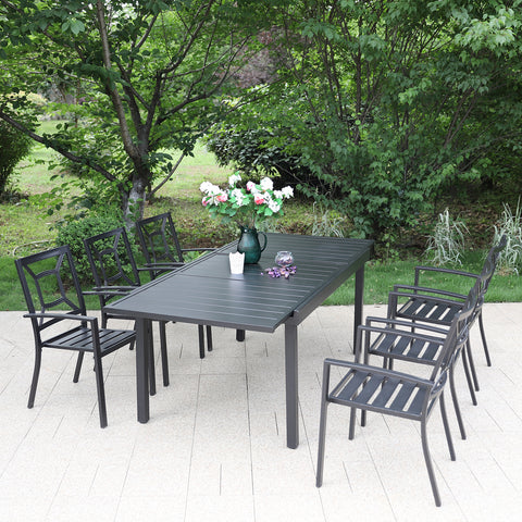 Adjustable Steel Table and Stackable Chairs Metal Outdoor Patio Dining Sets