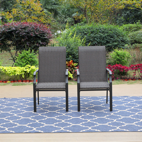 Rattan Metal Patio Dining Chairs, Set of 2