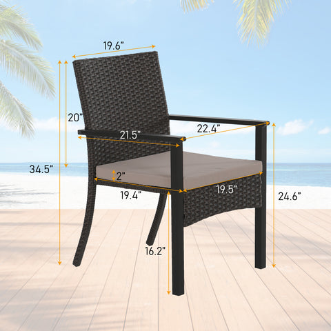 7-Piece Steel Panel Table & Rattan Cushion Dining Chairs Outdoor Patio Dining Set