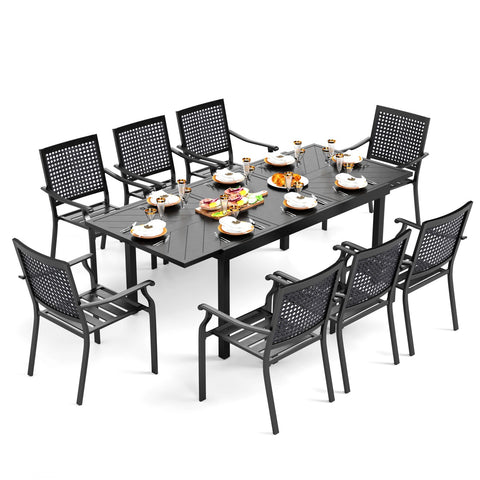 9/7-Piece Patio Dining Set Line-curved Extendable Table & Fixed Stackable Chairs