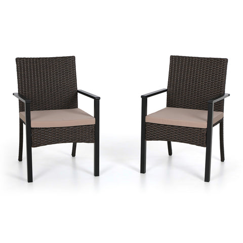 Rattan Steel Cushioned Patio Chairs, Outdoor Chairs, Set of 2
