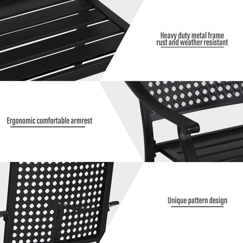 7-Piece Patio Dining Set Bow-bar Table & Bulleyes Pattern Stackable Steel Chairs