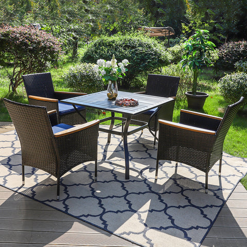 Square Table & Rattan Cushioned Dining Chairs 5-Piece Outdoor Dining Set