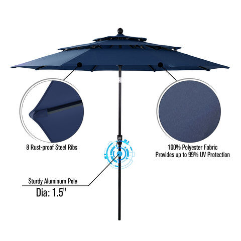 6-Piece Outdoor Dining Set with Umbrella Wood-look Table & 4 Patterned Stackable Chairs