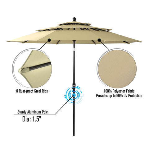 6-Piece Outdoor Dining Set with Umbrella Wood-look Table & 4 Patterned Stackable Chairs