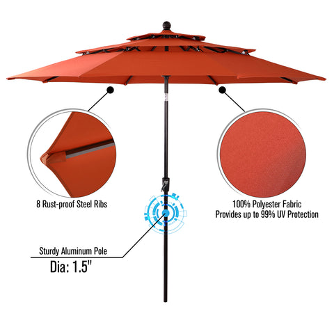 6-Piece Outdoor Dining Set with Umbrella Wood-look Table & 4 Patterned Stackable Chairs