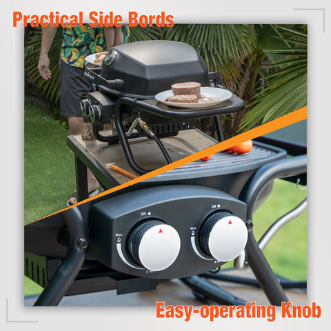 2-Burner Portable Table Patio Gas Grill with Cast Iron Grates