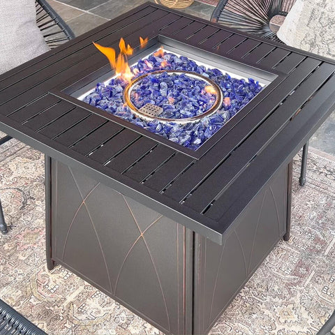 28 Inch, 50,000BTU Metal Gas Fire Pit Table with Lid